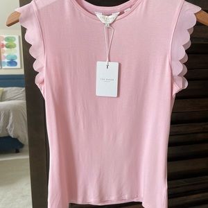 Ted Baker pink sleeveless shirt, scalloped sleeve, US Size 0-2